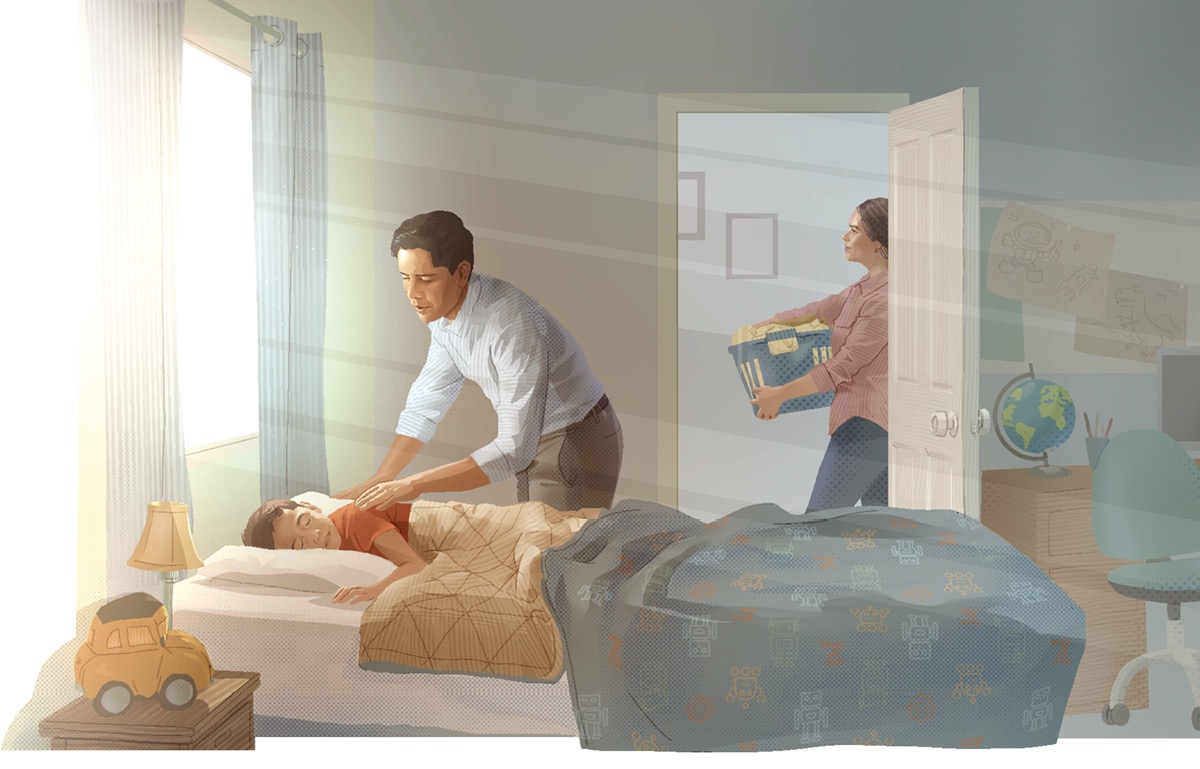 Akaara maru ua te metua tane i tana tamaiti mei te moe.