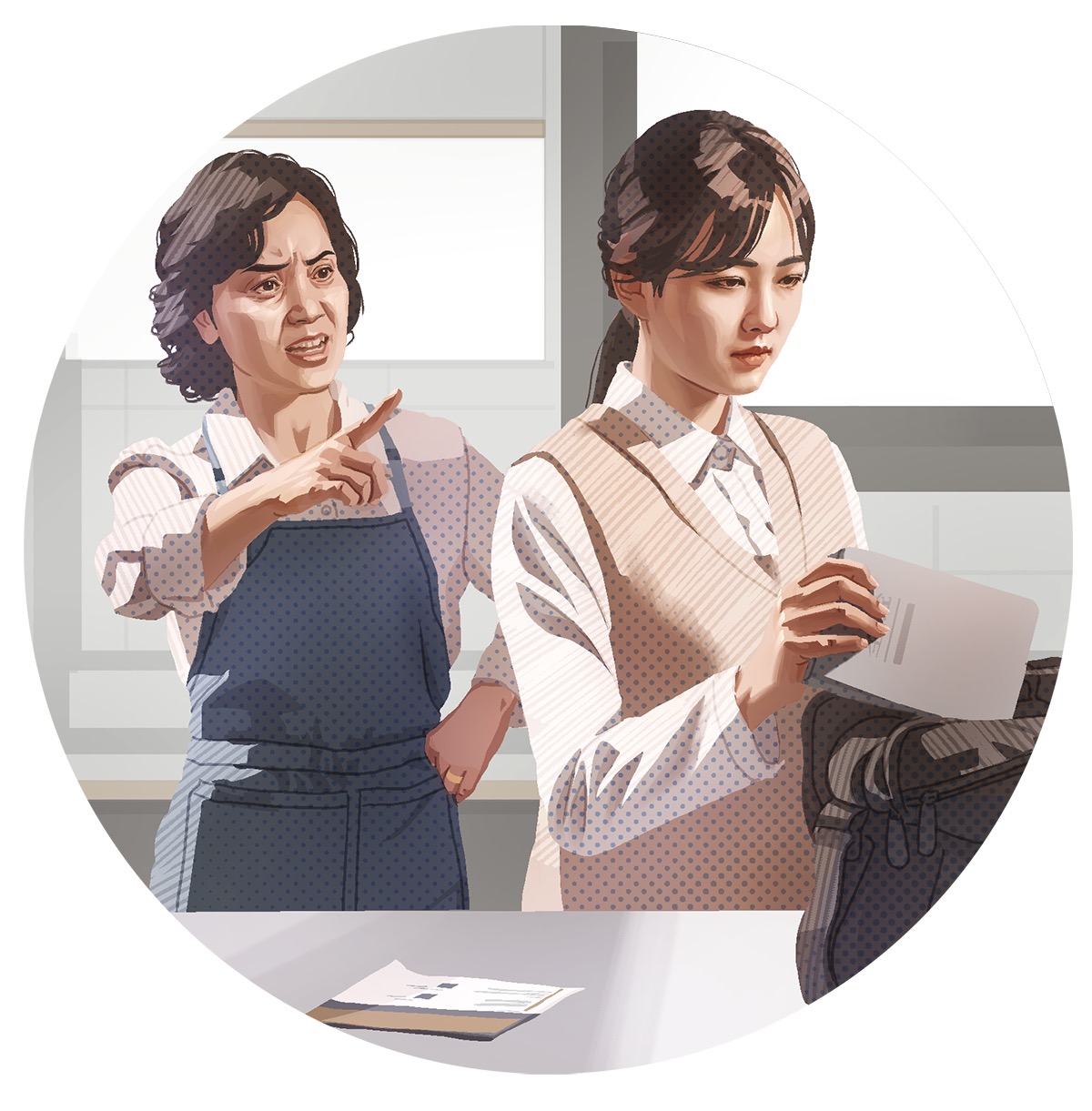 Tuku teia vaine i te Pipiria ki roto i tana kete i tona metua vaine e karo maira iaia.