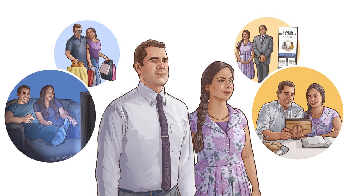 In koup i rogard dovan zot, èk konfians. Détroi zimaj : Bann zimaj i mèt an opozision diféran fason utiliz zot tan. 1. Banna i rogard in zafèr bizar dann télé ; banna i étudi ansanm. 2. Banna i sa magazin é i achté in ta zafèr ; banna i prèch èk in prézantoir mobil.