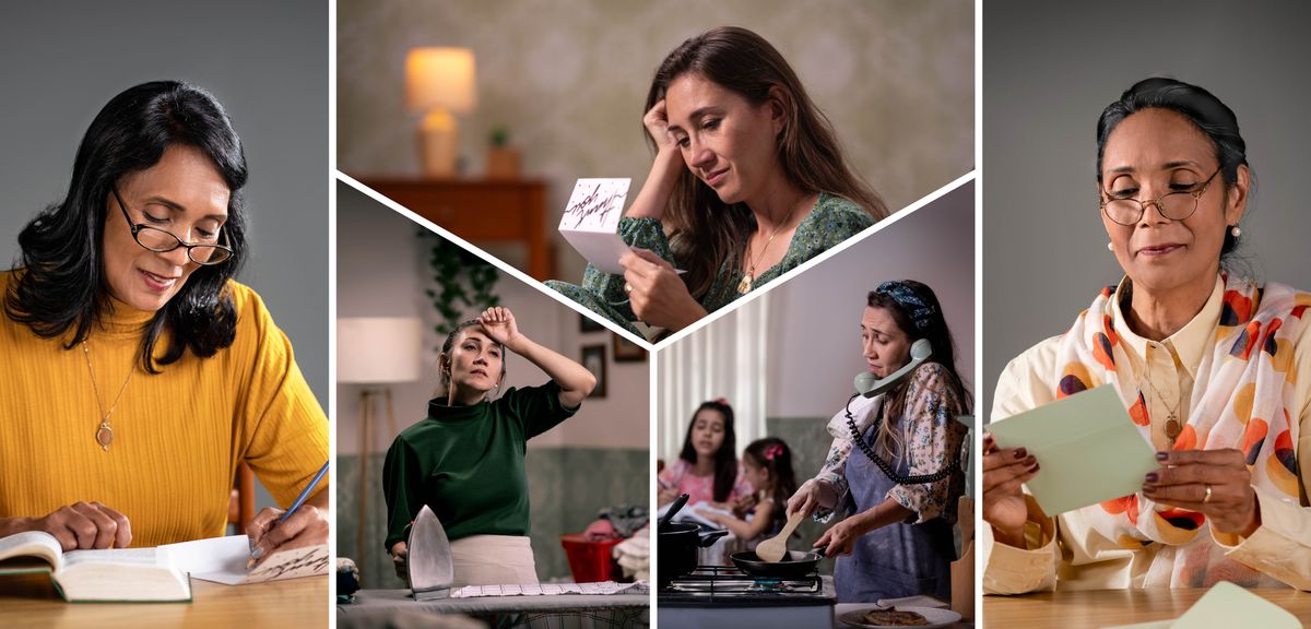 Colaj: 1) Soția unui supraveghetor de circumscripție scrie o cartolină. 2) Mai târziu, o soră citește cu recunoștință cartolina. 3) Sora muncește din greu pentru a se achita de responsabilitățile casnice. 4) Sora pregătește o mâncare în timp ce vorbește la telefon. Cele două fiice ale ei stau la masă în bucătărie. 5) Ani mai târziu, soția supraveghetorului de circumscripție care a scris cartolina citește cu bucurie o scrisoare de mulțumire de la cealaltă soră.