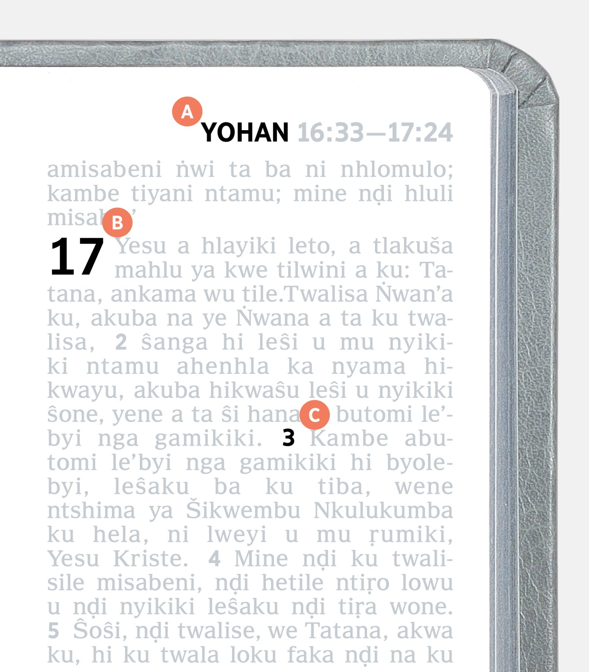 Mifoto leyi kombisaka maletra A, B, ni C ka tluka ka Bibele.