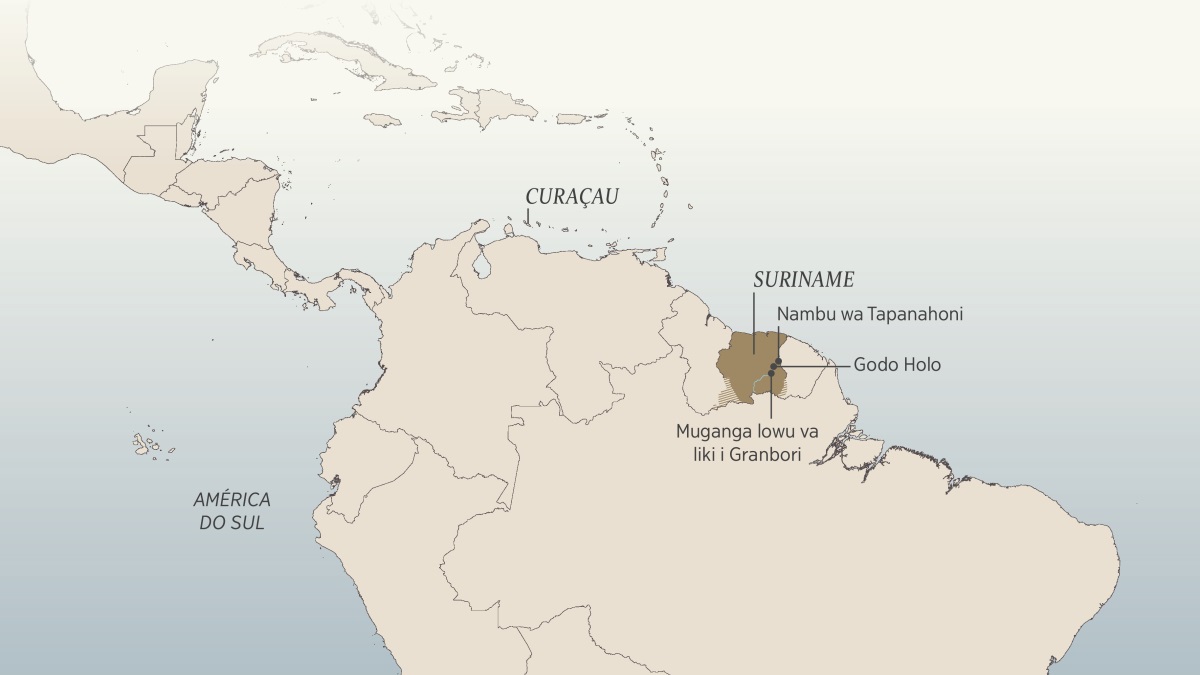 Mapa wa America do Sul ni Caribe, lowu kombaka mimbangu leyi Daniel van Marl a fambafambiki ni ku tsrhama ka yone: Curaçao, Suriname, nambu wa Tapanahoni, Godo Holo ni muganga wa Granbori.