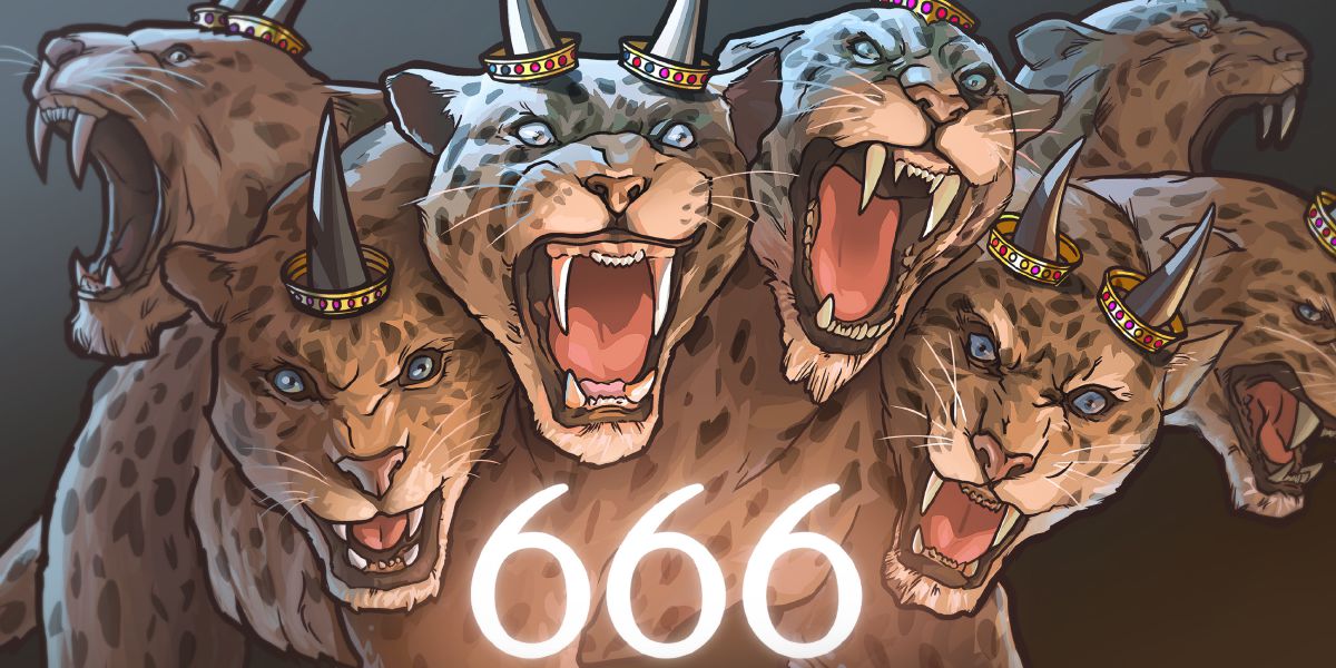 Зверь с семью головами и десятью рогами, чье число, или имя, 666.