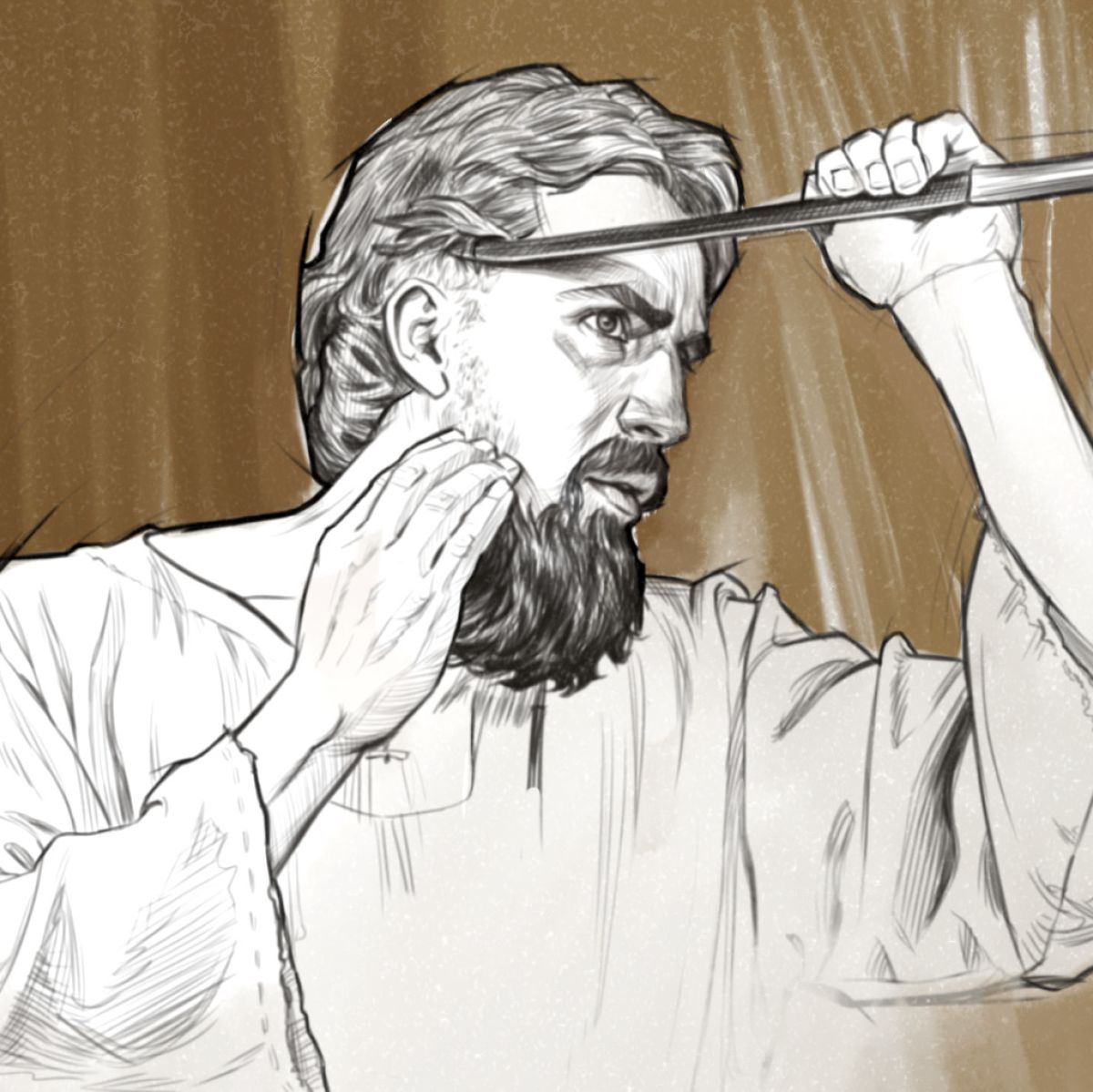 Иезекииль бреет голову.