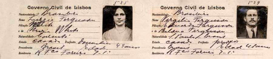 Вид на жительство, выданный Лиззи и Виржилиу Фергусон. 1928 год