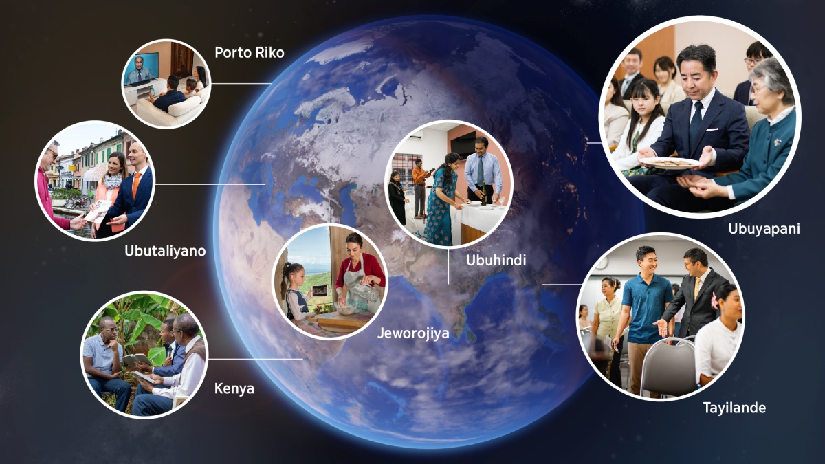 Amafoto: Ku musi w’Icibutso, abavukanyi na bashiki bacu bo hirya no hino kw’isi bariko baritegurira uwo musi udasanzwe, abandi na bo bariko barawuhimbaza. 1. Muri Porto Riko, umuryango umwe uriko uraraba programa idasanzwe y’Ugusenga kwo mu gitondo. 2. Mu Butaliyano, umugabo n’umugore bariko baratumira umuntu. 3. Muri Kenya, abavukanyi babiri bariko barasomera icanditswe umugabo umwe. 4. Muri Jeworojiya, inabibondo n’agakobwa kiwe bariko barakora umukate w’Icibutso bisunze ya videwo ivuga ngo «Ingene bakora umukate w’Icibutso.» 5. Mu Buhindi, abavukanyi na bashiki bacu bariko barasukura Ingoro y’Ubwami kandi bagashira ku meza ibimenyetso vy’Icibutso. 6. Muri Tayilande, umuvukanyi ariko araha ikaze umugabo umwe aje ku Ngoro y’Ubwami. 7. Mu Buyapani, umuvukanyi ahereje mushiki wacu umukate utarimwo umwambiro igihe bariko barahimbaza Icibutso.