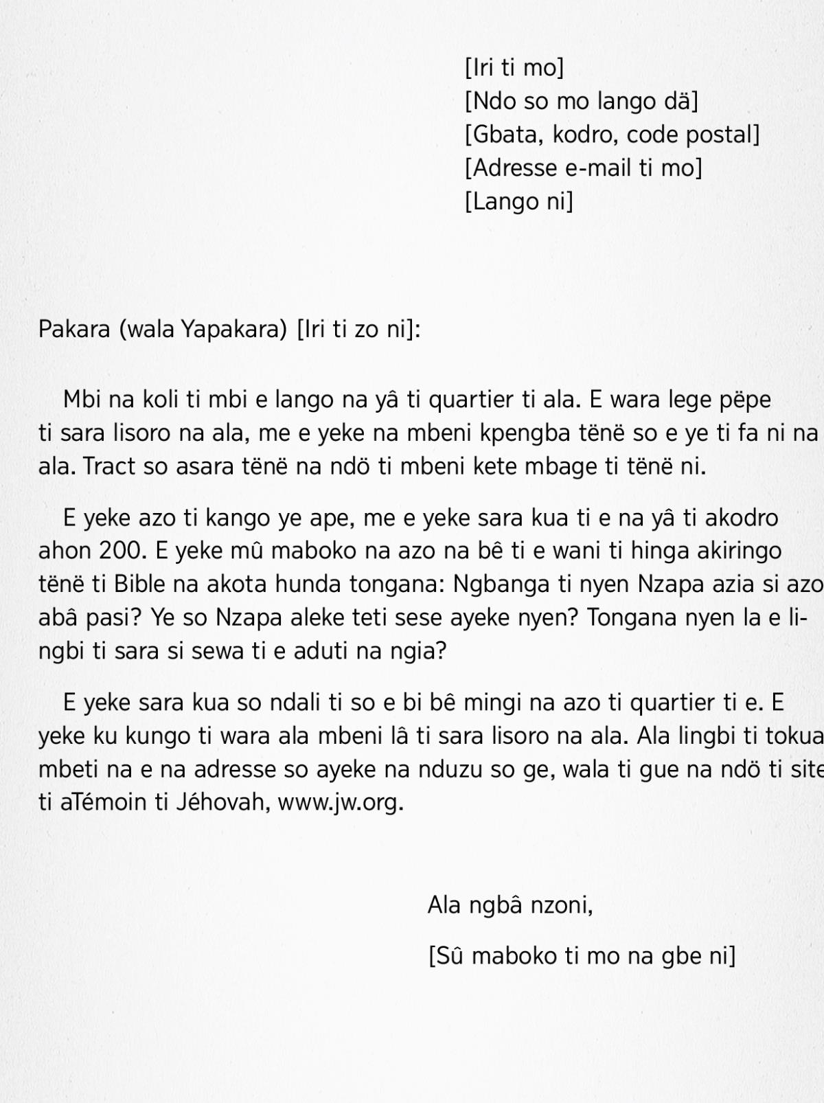 Tapande ti mbeni lettre