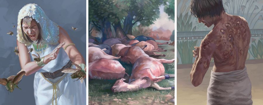 As Pragas do Egito 4 a 6: moscões, animais morrem, feridas