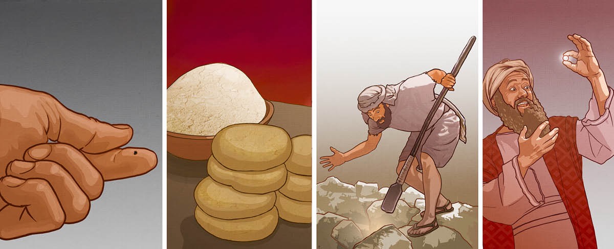 um grão de mostarda, fermento, um tesouro, um comerciante viajante