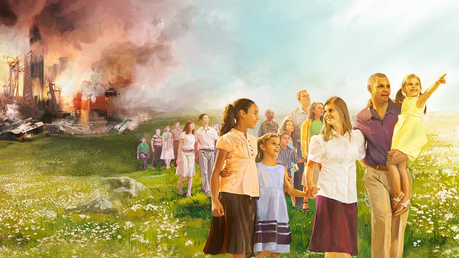 Os servos fiéis de Jeová saindo da grande tribulação.