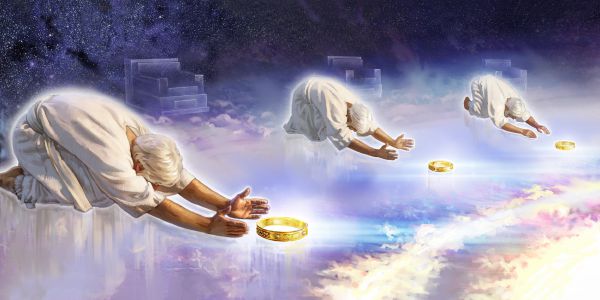 Os 24 anciãos, mencionados em Apocalipse, se prostrando diante do trono de Jeová