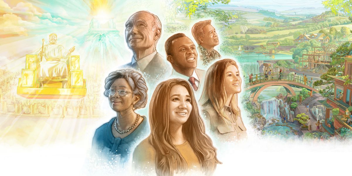 Irmãos ungidos meditando na esperança de viver no céu e irmãos das outras ovelhas meditando nas bênçãos de viver no Paraíso na Terra