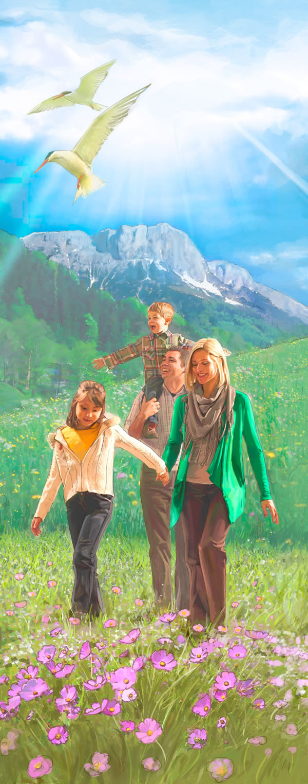 Une famille vit heureuse sur la terre