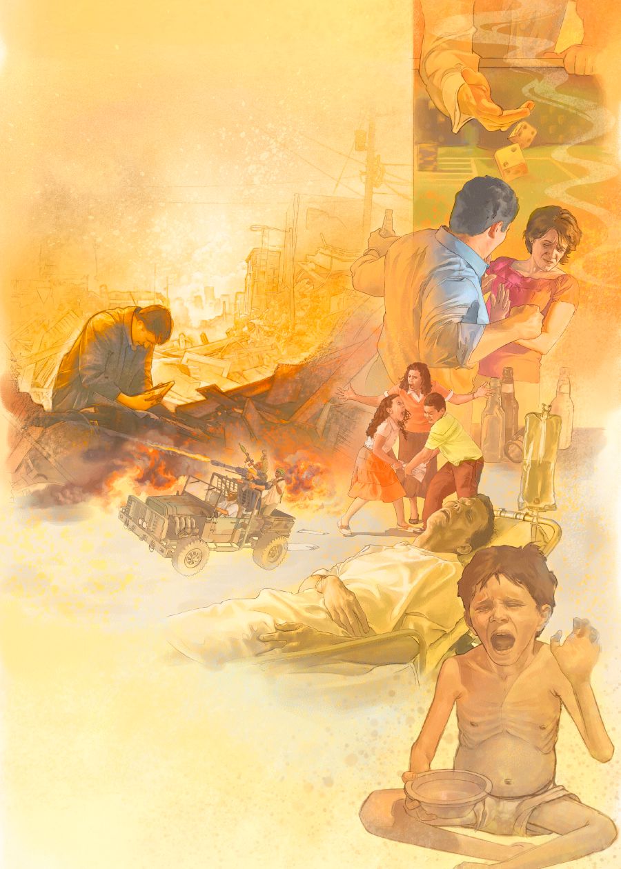 နောက်ဆုံးကာလမှာ တွေ့နေရတဲ့ ဒုက္ခများ—လောင်းကစား, စစ်, ရောဂါ, အစာခေါင်းပါးခြင်း, မိဘစကား နားမထောင်ခြင်းနဲ့ အိမ်တွင်း အကြမ်းဖက်မှု