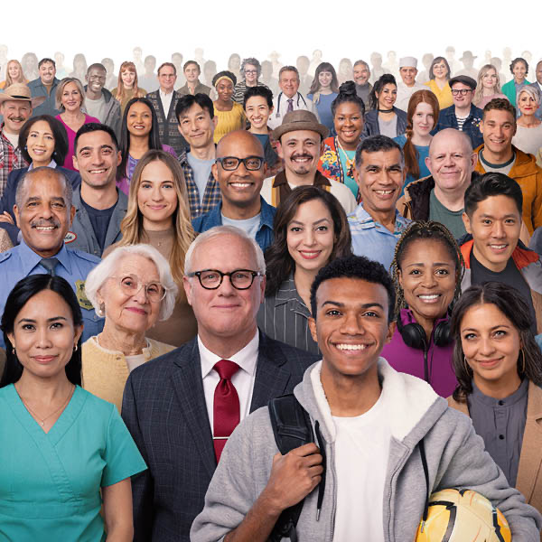 အသက်အရွယ်၊ လူမျိုး၊ ယဉ်ကျေးမှု နောက်ခံ မတူတဲ့ အမျိုးသား၊ အမျိုးသမီးများ။