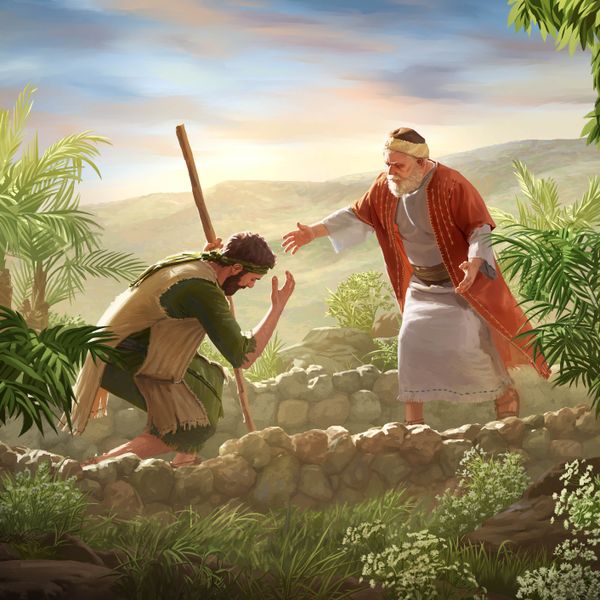 ယေရှုရဲ့ ပုံဥပမာမှာ ပါတဲ့ သားမိုက် အိမ်ပြန်လာတဲ့အခါ ဖခင် ပြေးဖက်ပြီး ကြိုဆို။