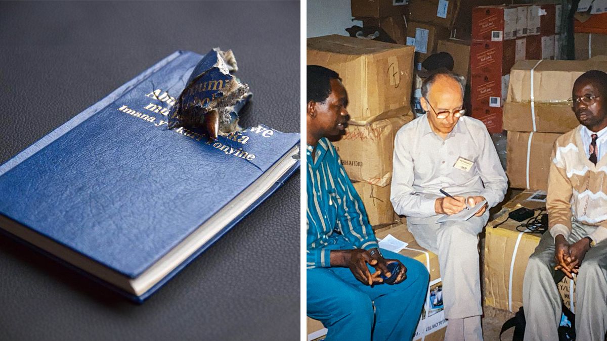 Zithunzi: 1. Buku lowonongeka. 2. Marcel ndi abale ena awiri pomwe akukapereka thandizo.