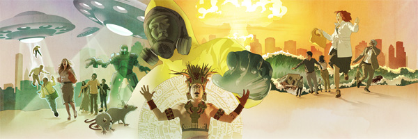 Výjavy zobrazujúce rôzne scenáre konca sveta