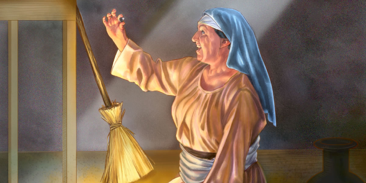 Žena sa raduje, lebo našla stratenú drachmu