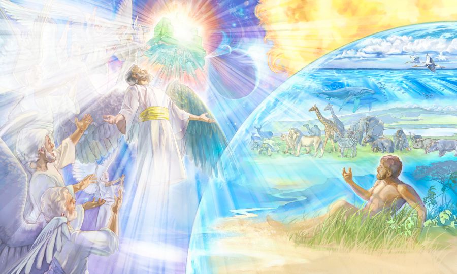 Jehova sa zo svojho nebeského trónu pozerá na svoje stvorenie v nebi i na zemi