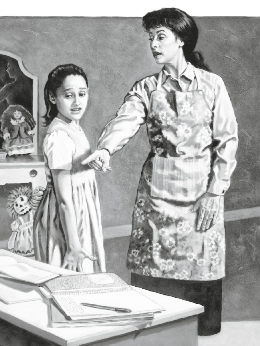 Mama hovorí dcére, aby si dokončila domácu úlohu