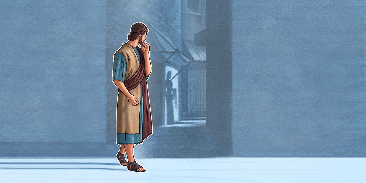 Mladý muž sa pozerá tým smerom, kde stojí nemravná žena