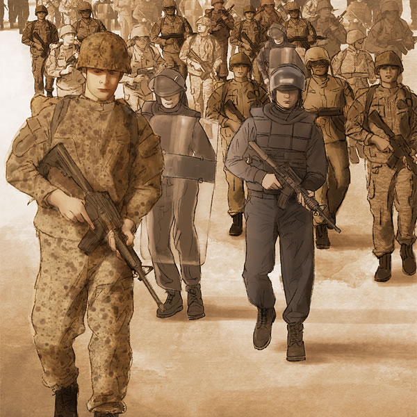 Ozbrojení vojaci a poriadková polícia