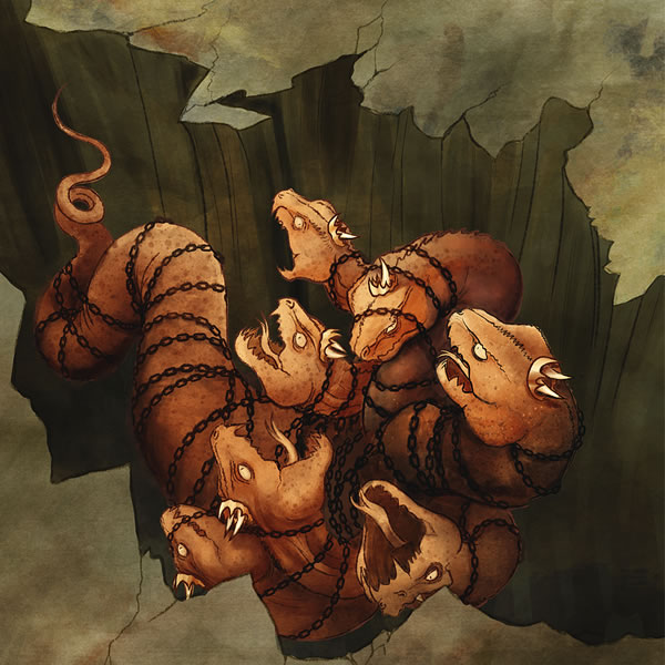 Drak padá zviazaný do priepasti