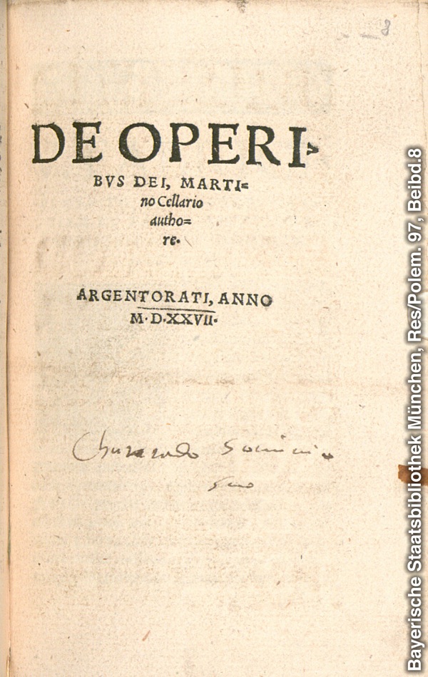 Titulný list Cellariovej knihy De operibus Dei (O Božích dielach)