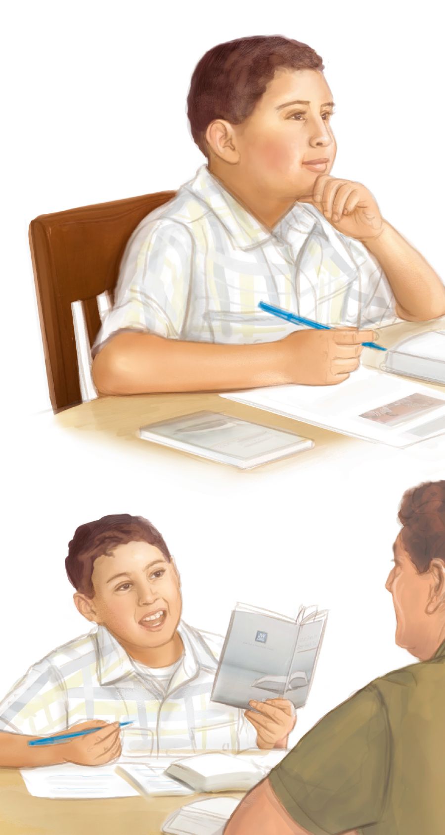 Otec používa na štúdiu so synom návody na štúdium z jw.org a knihu Čo učí Biblia?