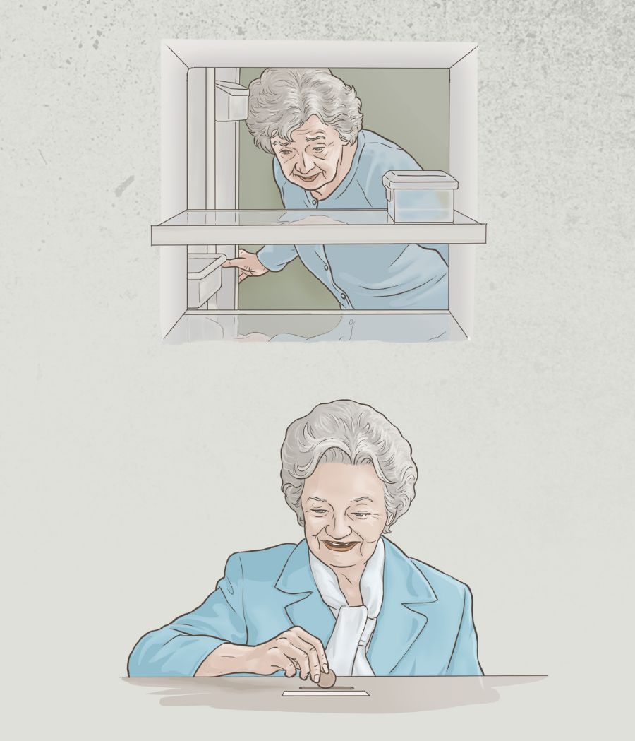 Staršia sestra sa pozerá do prázdnej chladničky, ale neskôr dáva dobrovoľný dar na podporu nášho diela