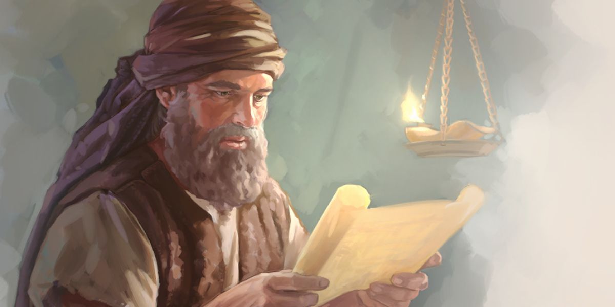 Jozua si pri olejovej lampe číta Zákon