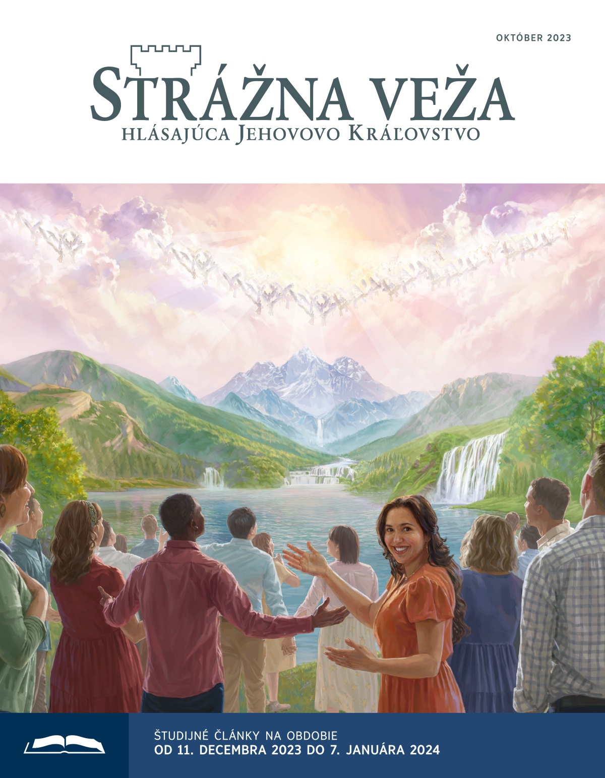 Anjeli v nebi a ľudia v raji na zemi radostne chvália Jehovu