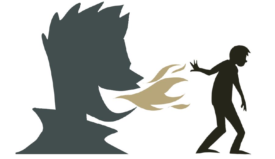 Šikanovanie znázornené ohňom, ktorý vychádza z úst