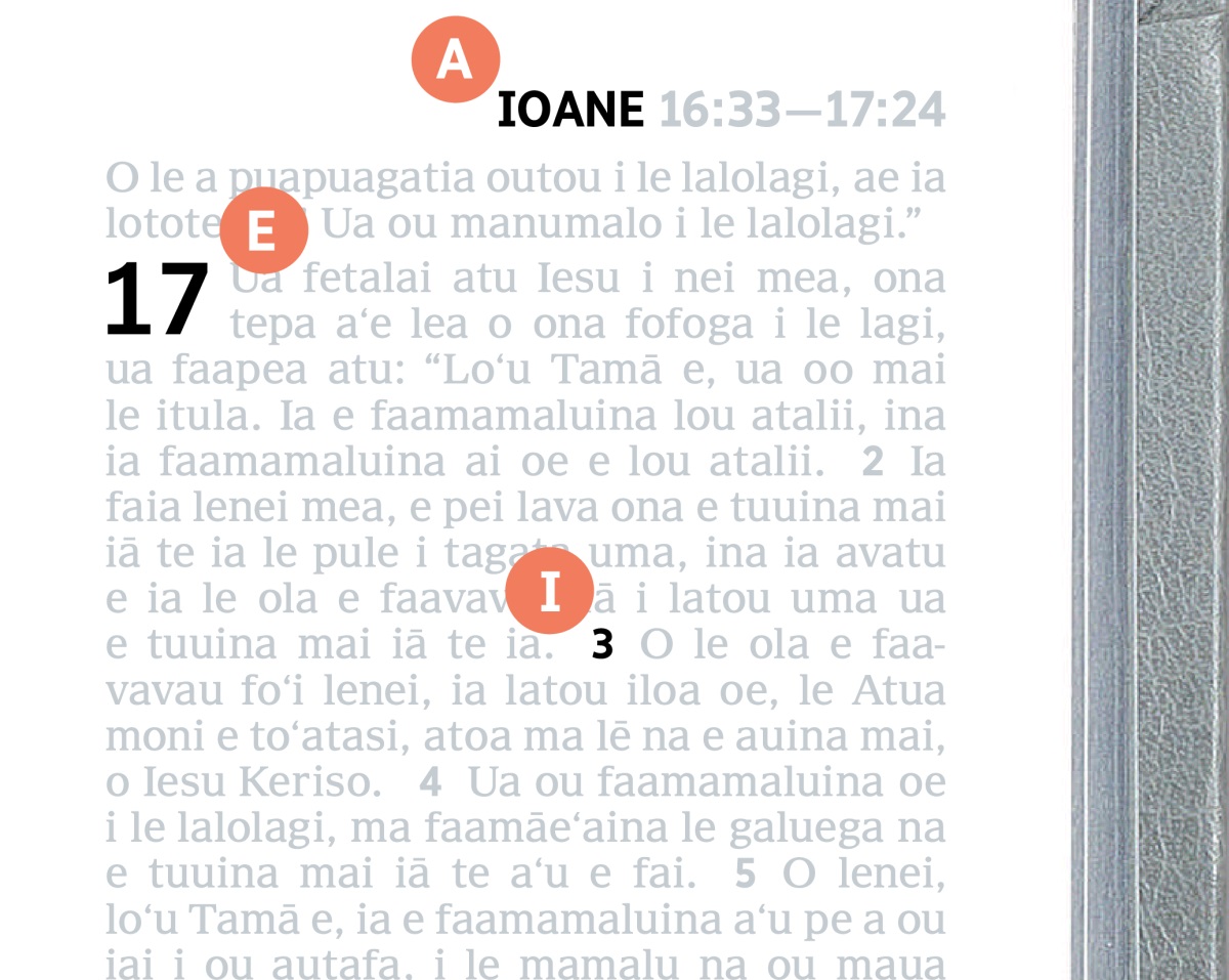 O mataʻitusi A, E ma le I o loo faailoa mai ai mau.