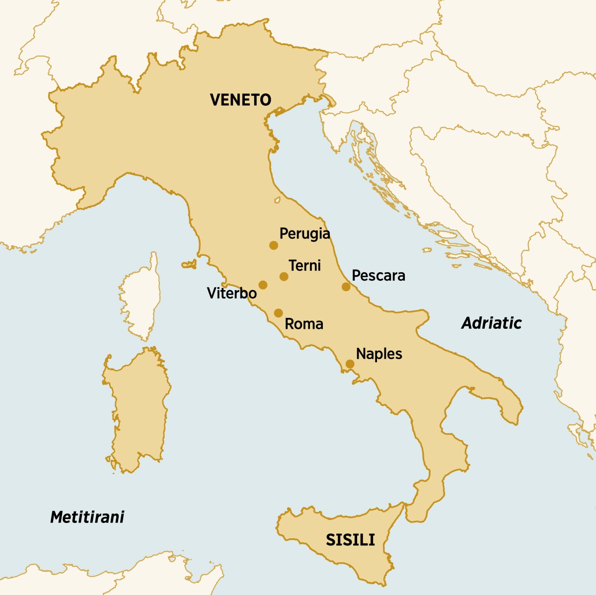 O le faafanua o nofoaga i Italia na nofo, talaʻi ma auai ai i tauaofiaga Dorina Caparelli: Veneto, Perugia, Terni, Pescara, Sicily, Naples, Rome, Viterbo.