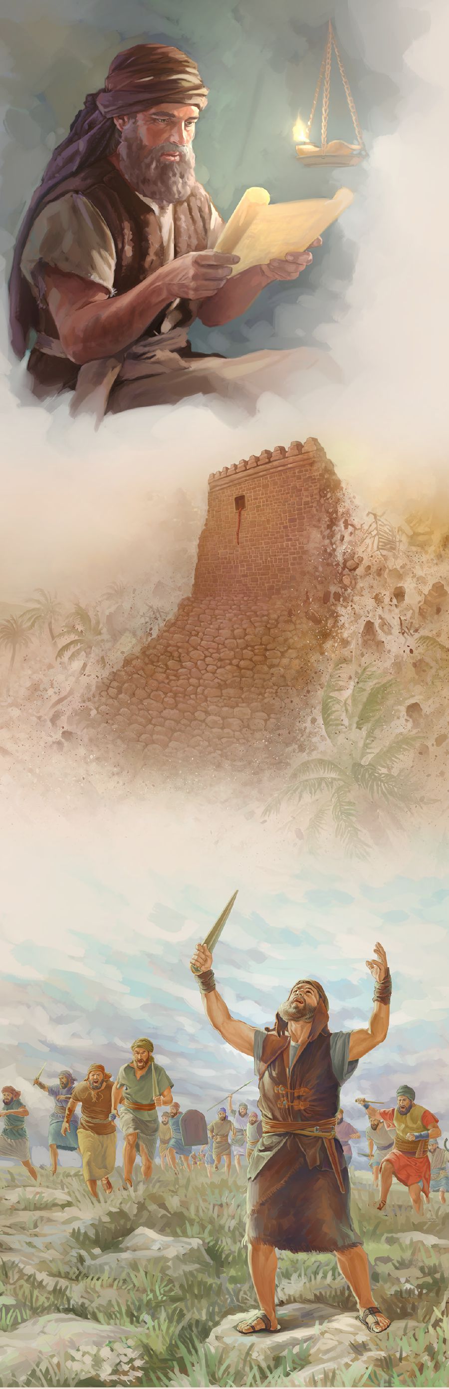 O loo faitau e Iosua le Tulafono; ua solo i lalo pā o Ieriko ae o loo tū pea le fale o Raava; ua sisii aʻe e Iosua ona lima i le lagi ma tatalo