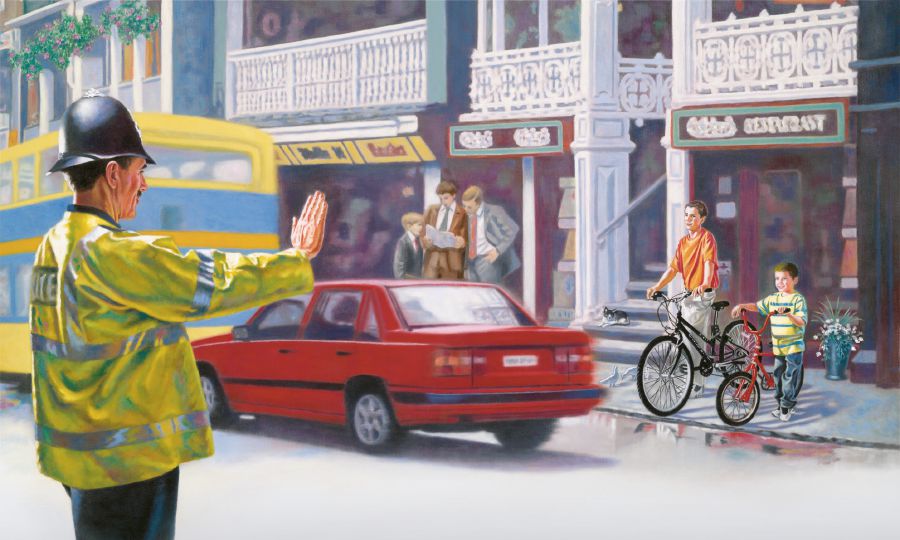 Mupurisa ari kuudza vakomana kuti vamire kuyambuka mugwagwa