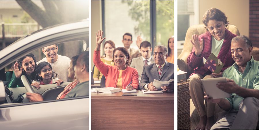 Murume nemudzimai vakwegura vari kuonekana nemhuri yavo, vari mune chimwe chikoro chesangano, uye vari kutaura nemhuri yavo iri kumba