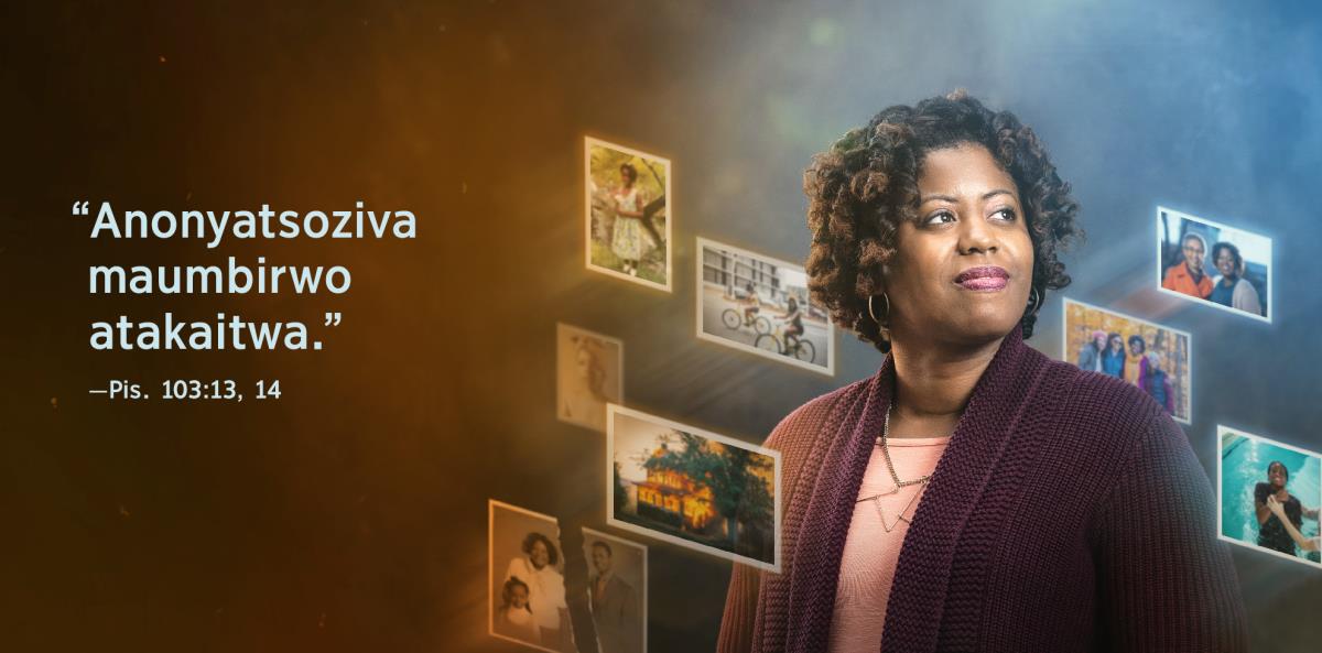 Mashoko ekuti “Anonyatsoziva maumbirwo atakaitwa,” atorwa pana Pisarema 103:13, 14, ari nechepadivi peimwe hanzvadzi. Yakatenderedzwa nemifananidzo inoratidza zvakaitika muupenyu hwayo kubvira ichiri mudiki.