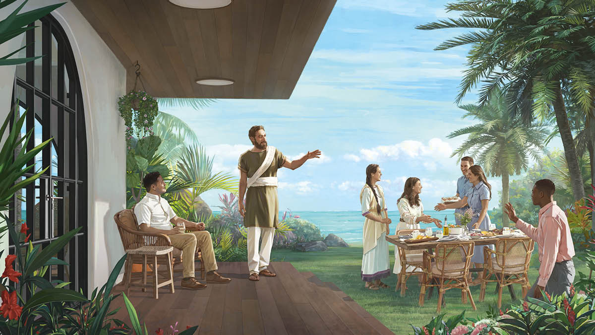 Muprofita Dhanieri neshamwari dzake vachidya pamwe chete vachifara muParadhiso.