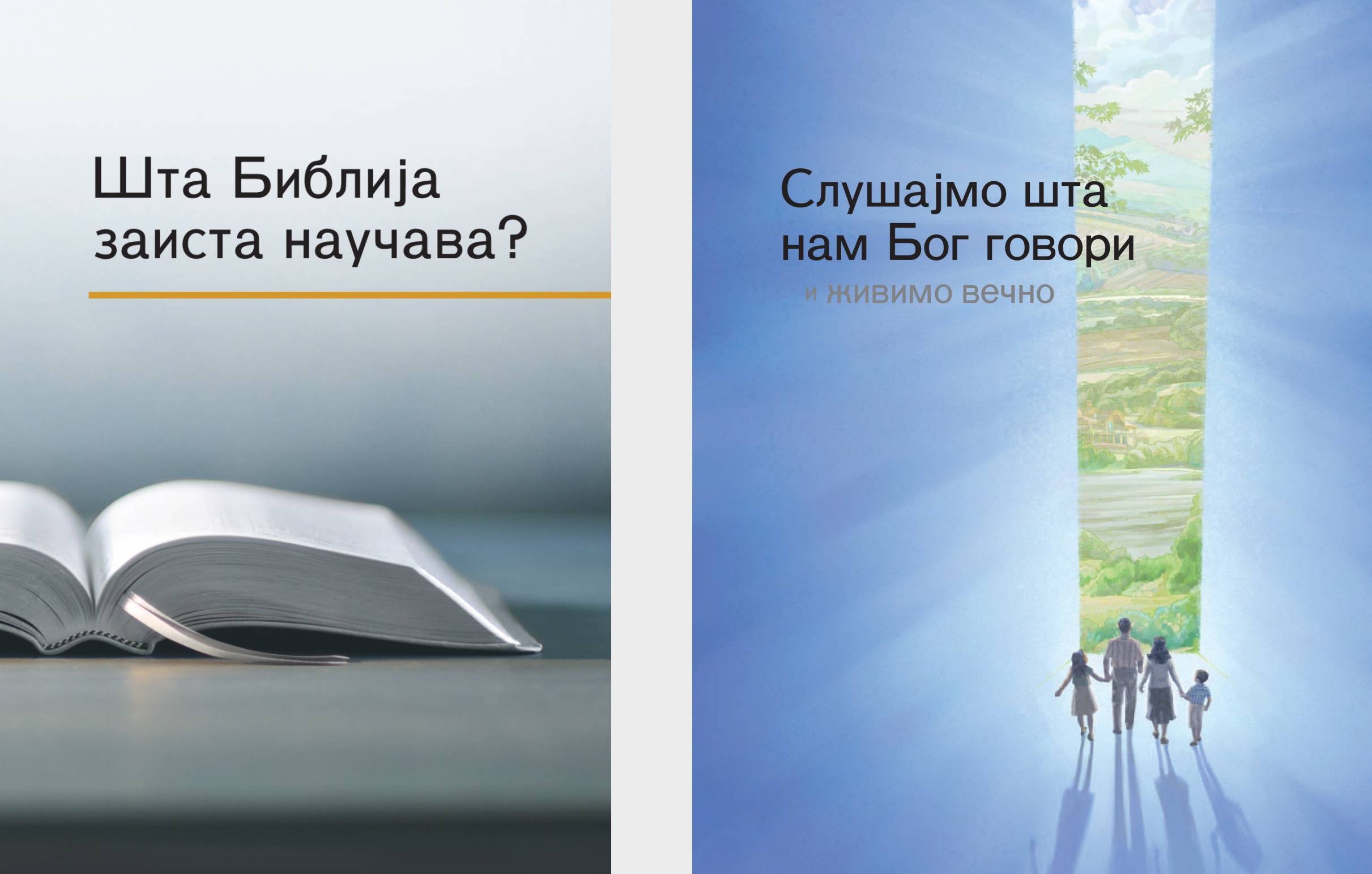 Књига „Шта Библија заиста научава?“ и брошура „Добре вести из Светог писма“.