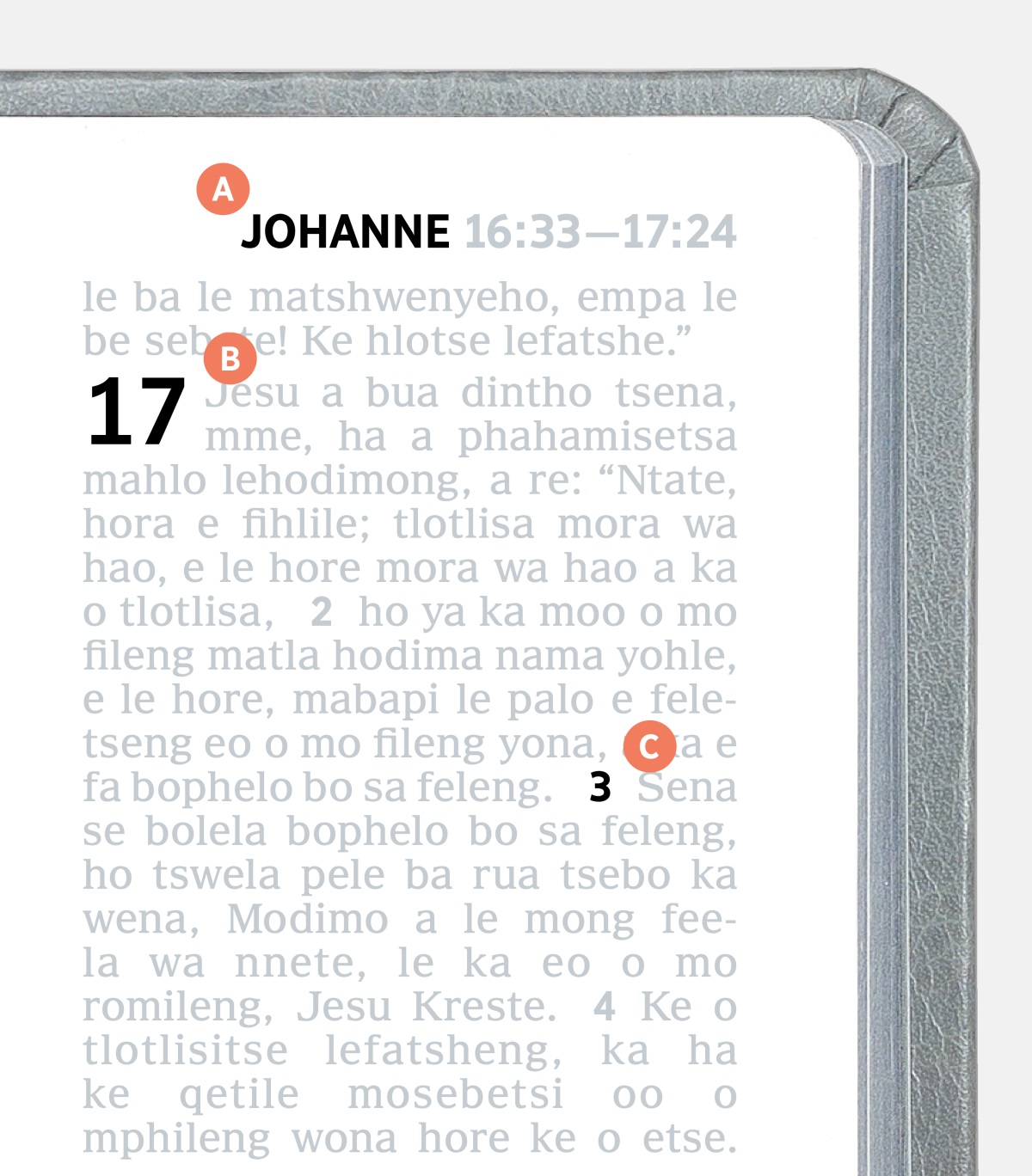 Matshwao a ngotsweng A, B le C a hlahang leqepheng la Bibele.