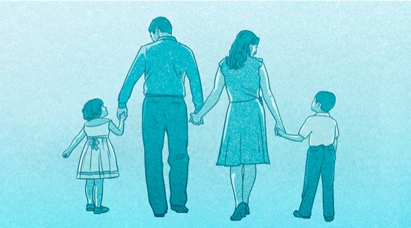 En pappa, en mamma, en son och en dotter.