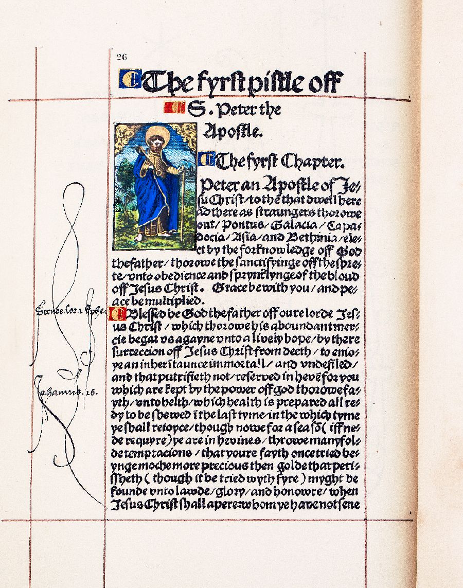 Strana z anglického prekladu Biblie od Williama Tyndala