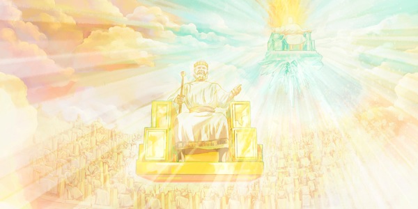 Yehova Mungu, Yesu, na wale 144,000 wameketi katika viti vya ufalme mbinguni