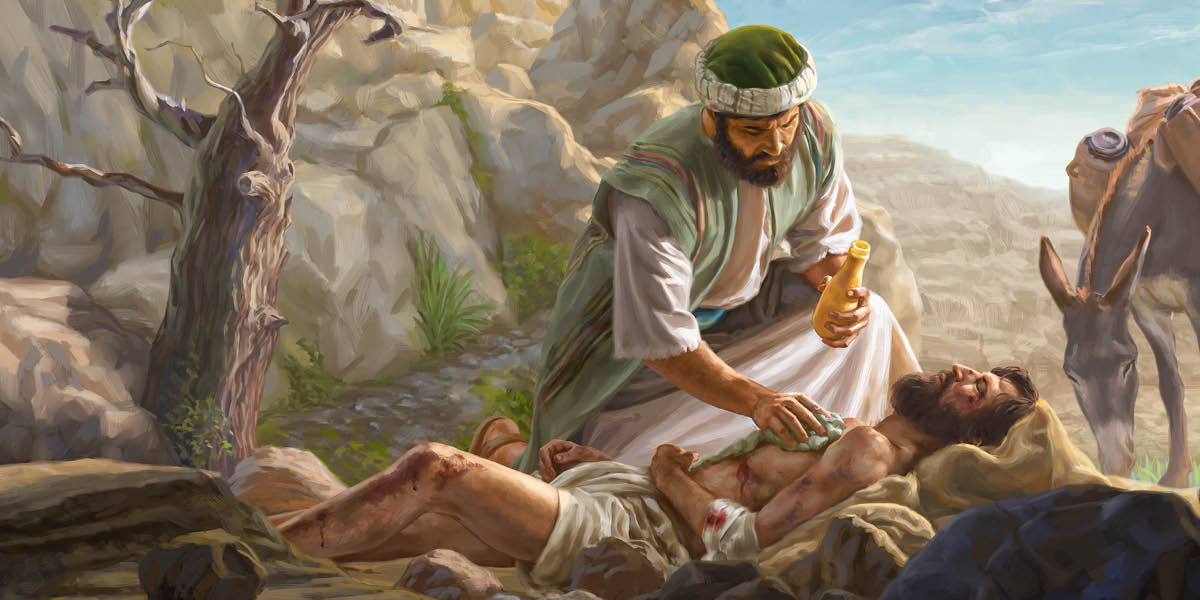 Mwanamume Msamaria ambaye Yesu alimtaja kwenye mfano wake, akipaka mafuta vidonda vya mwanamume aliyepigwa na kuachwa kando ya barabara.