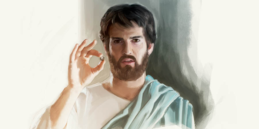 Yesu iko anaonyesha dinari.