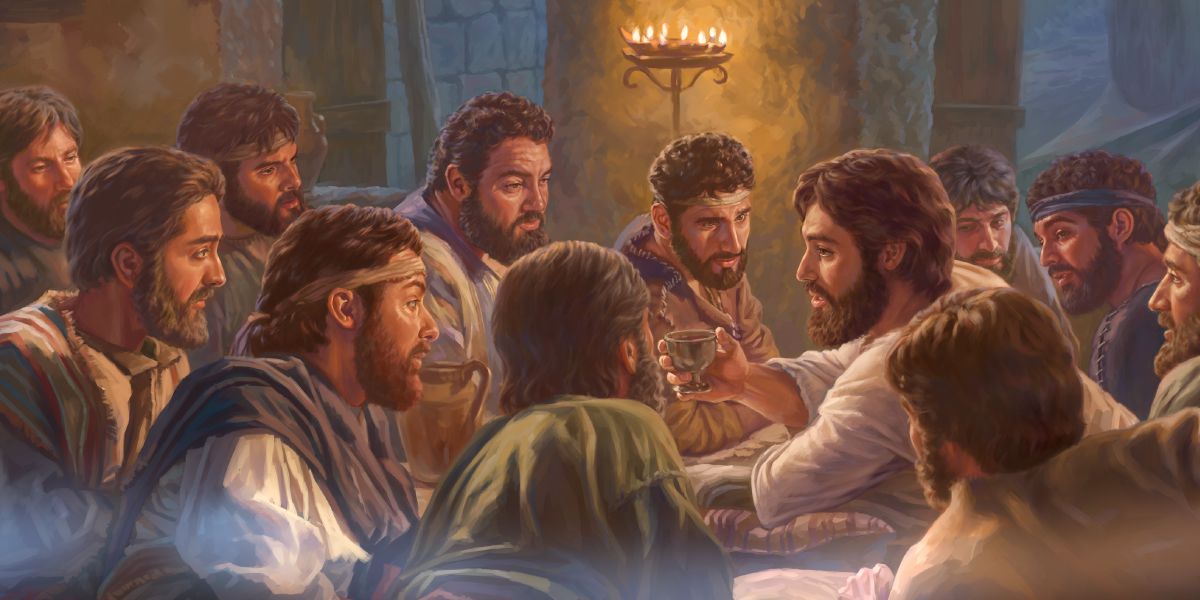Jesus instiftar Herrens kvällsmåltid med sina elva lojala apostlar