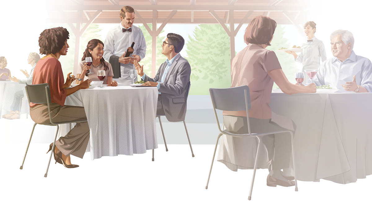 Náa mbá restaurante, mbáa ndxájulú naʼni gaʼduunʼ dí muxiñanʼ maga̱a̱n vino. A̱jmi̱i̱n a̱ngiu̱lú gu̱ʼu̱ nakuiʼtsu gajmíi̱n ga̱jma̱a̱ naʼwa̱a̱n vino.